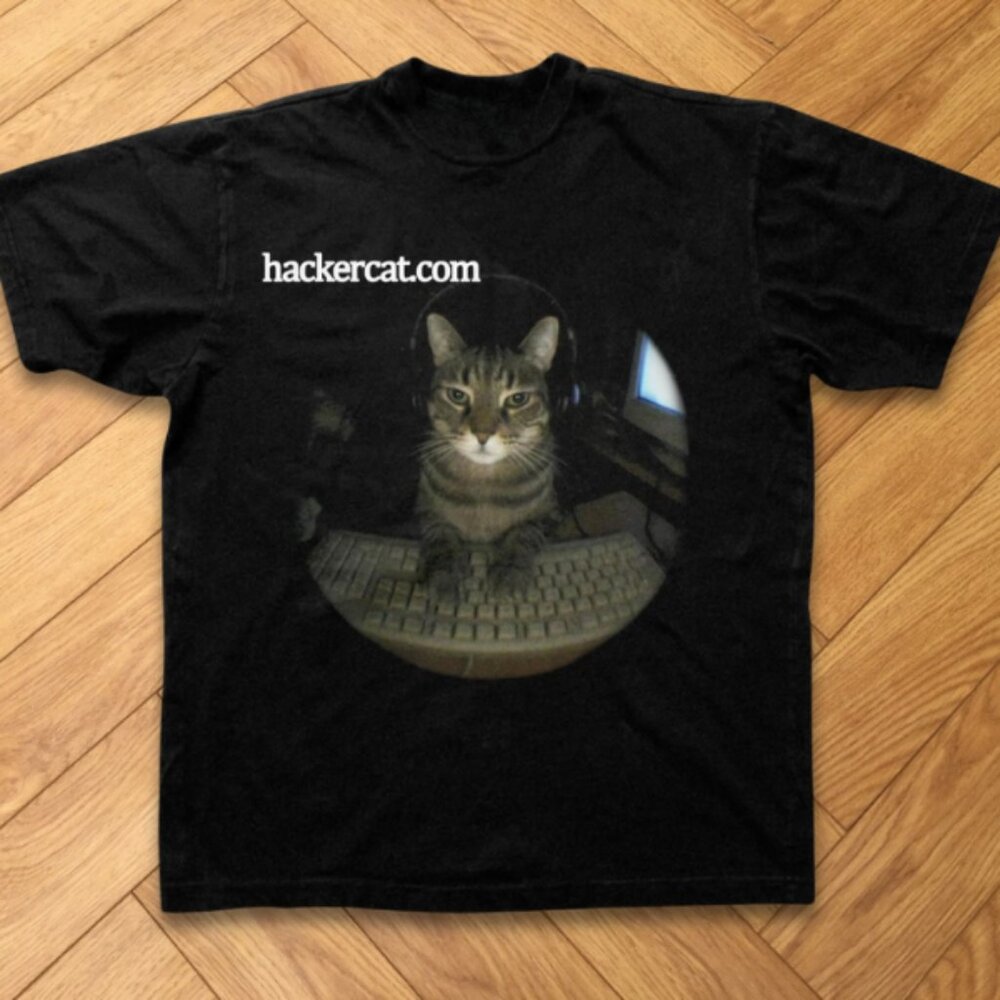 Black - Hacker Cat Computer Graphic Funny Meme T-Shirt
